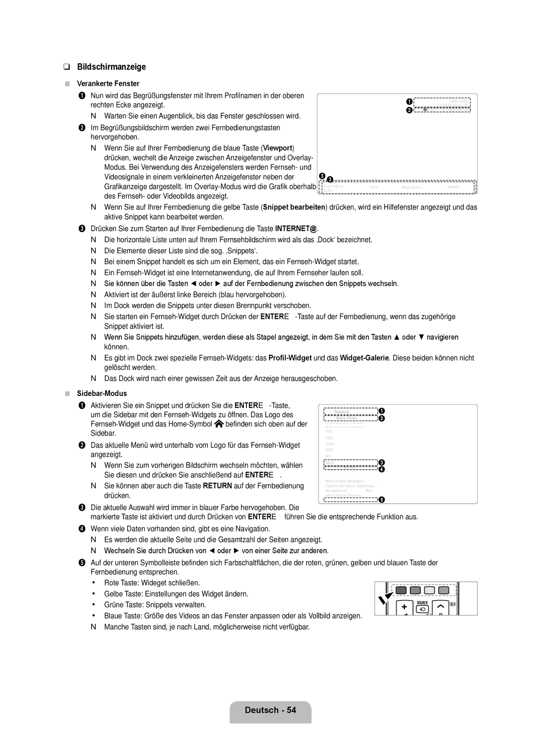 Samsung UE55B7090WPXZG, UE40B7090WPXZG, UE32B7090WWXZG manual Bildschirmanzeige, Verankerte Fenster, Sidebar-Modus 