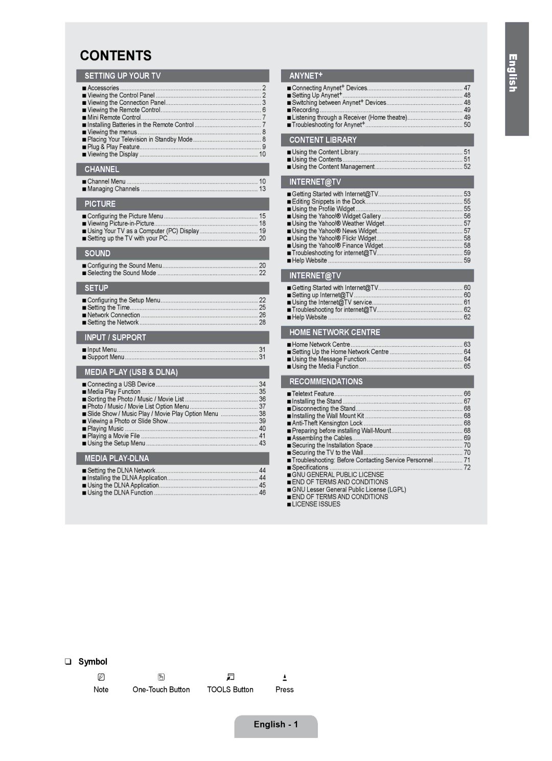 Samsung UE40B7090WPXZG, UE55B7090WPXZG, UE32B7090WWXZG manual Contents 