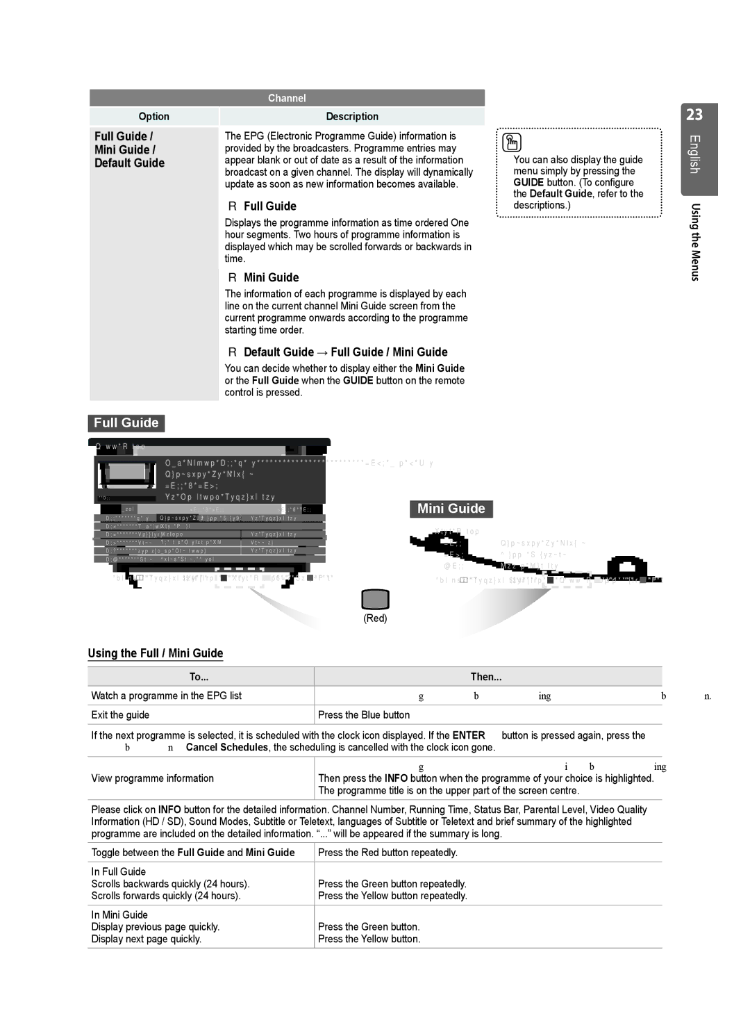 Samsung UE40B8000 user manual Full Guide Mini Guide Default Guide, Default Guide → Full Guide / Mini Guide, Then 