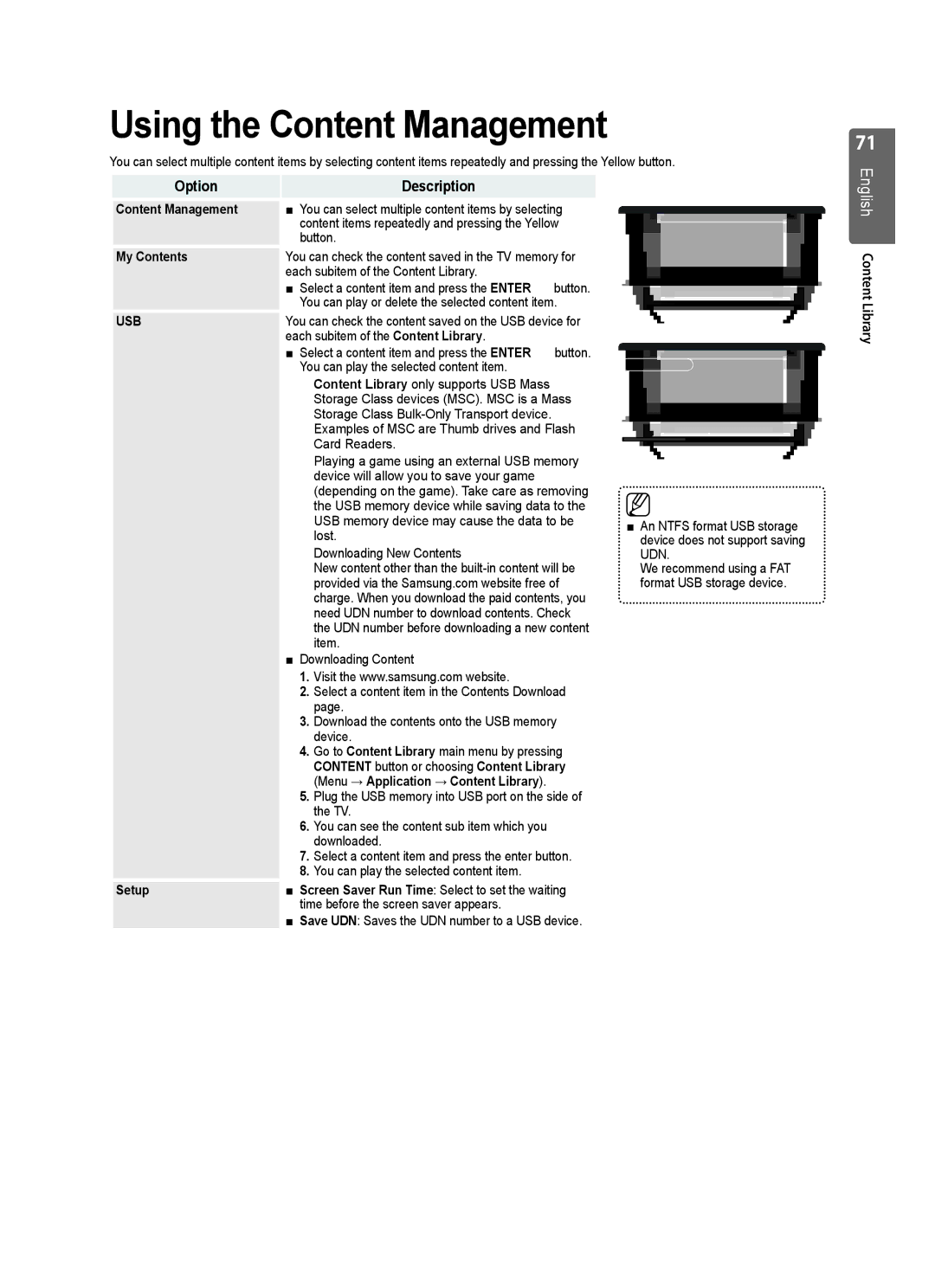 Samsung UE40B8000 user manual Using the Content Management, Usb 