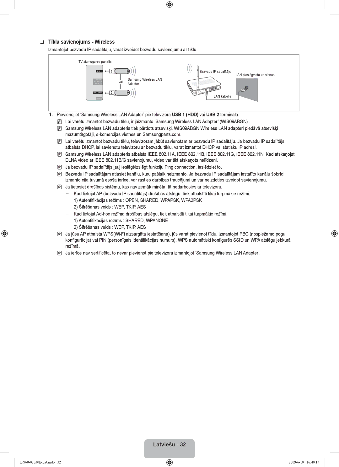 Samsung UE40B8000XWXBT manual Tīkla savienojums Wireless 