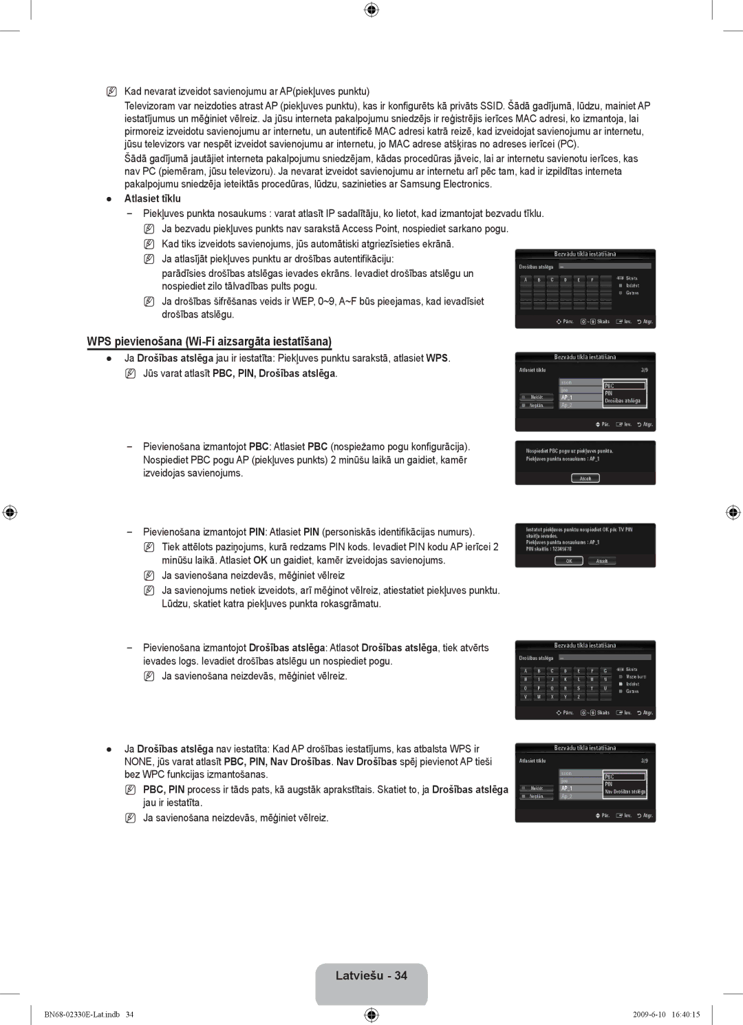 Samsung UE40B8000XWXBT manual WPS pievienošana Wi-Fi aizsargāta iestatīšana, Atlasiet tīklu, Bezvadu tīkla iestatīšana 