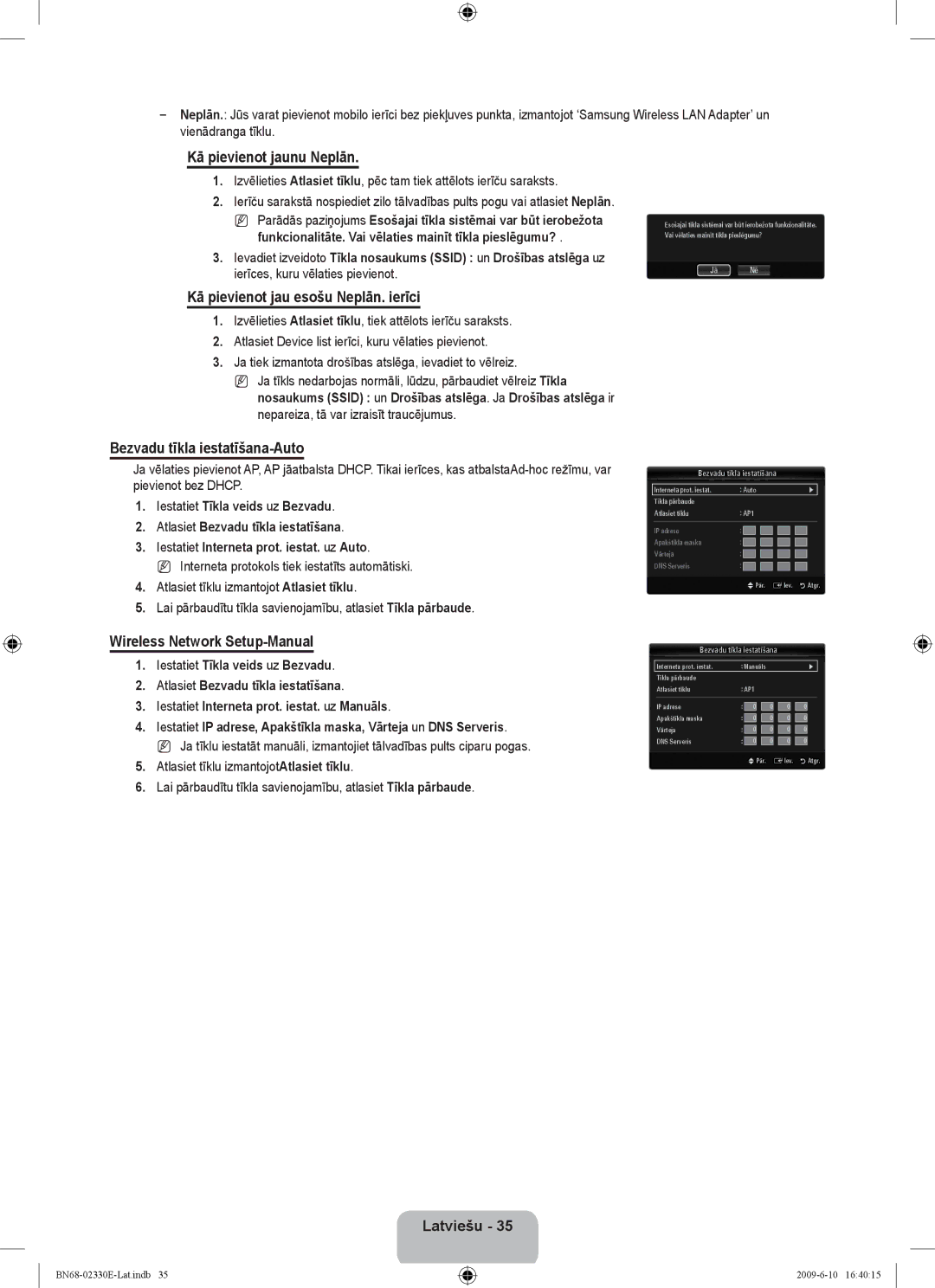 Samsung UE40B8000XWXBT Kā pievienot jaunu Neplān, Kā pievienot jau esošu Neplān. ierīci, Bezvadu tīkla iestatīšana-Auto 
