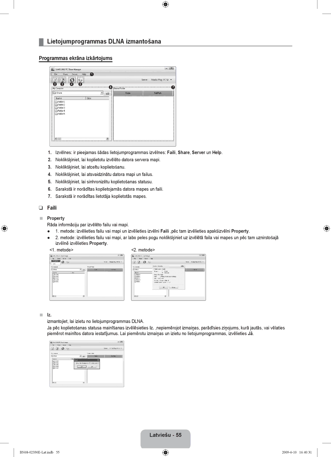 Samsung UE40B8000XWXBT manual Lietojumprogrammas Dlna izmantošana, Programmas ekrāna izkārtojums, Faili 