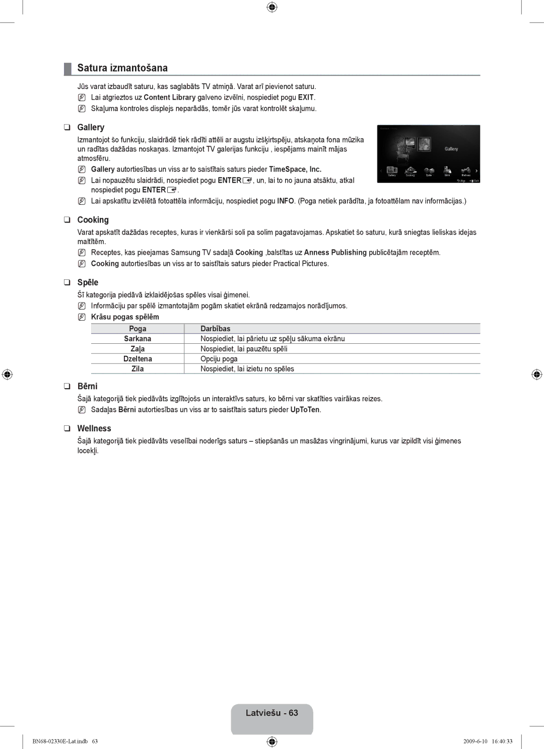 Samsung UE40B8000XWXBT manual Satura izmantošana, Spēle, Bērni 