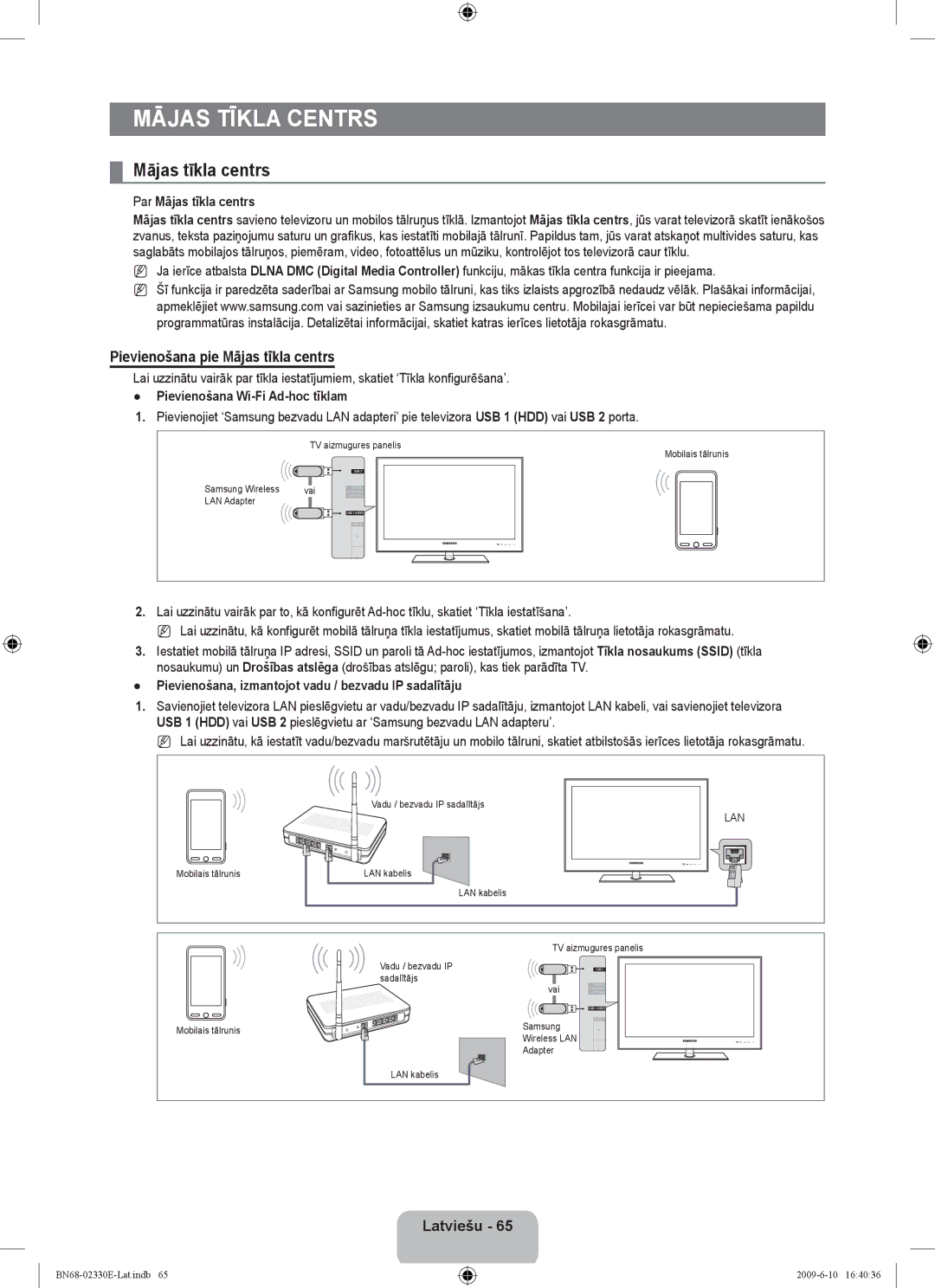 Samsung UE40B8000XWXBT manual Pievienošana pie Mājas tīkla centrs 