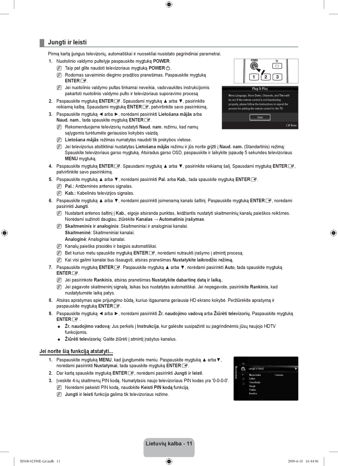 Samsung UE40B8000XWXBT manual Jungti ir leisti, Jei norite šią funkciją atstatyti, Ungti ir leisti 