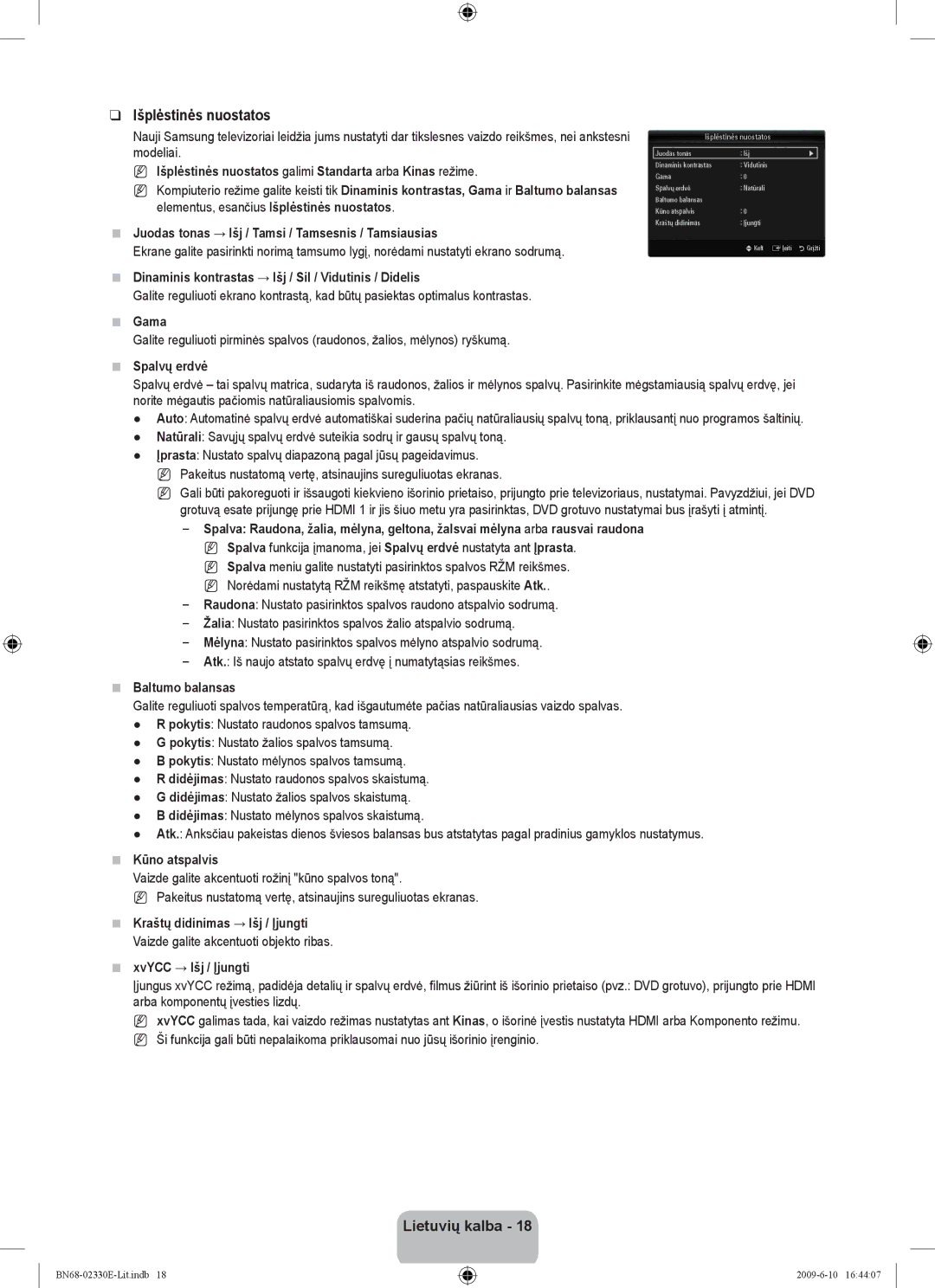 Samsung UE40B8000XWXBT manual Išplėstinės nuostatos 