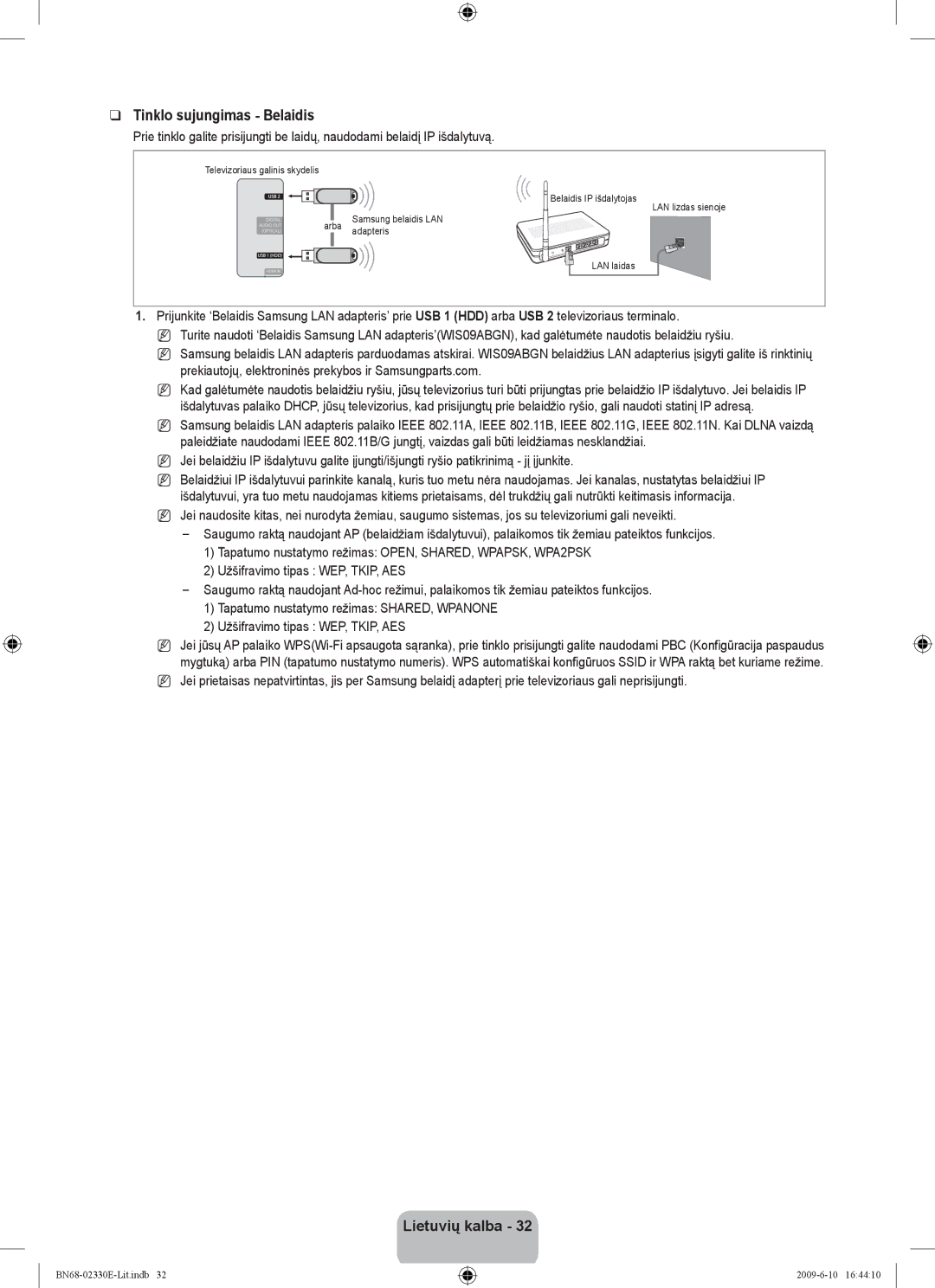 Samsung UE40B8000XWXBT manual Tinklo sujungimas Belaidis 