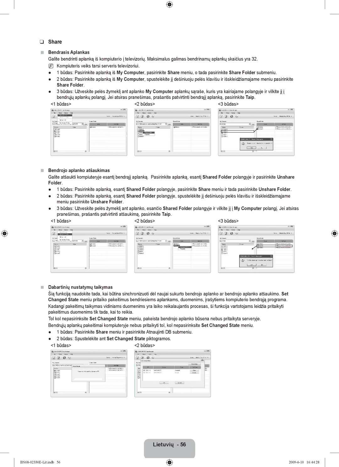 Samsung UE40B8000XWXBT manual Bendrasis Aplankas, Būdas, Bendrojo aplanko atšaukimas, Folder, Dabartinių nustatymų taikymas 