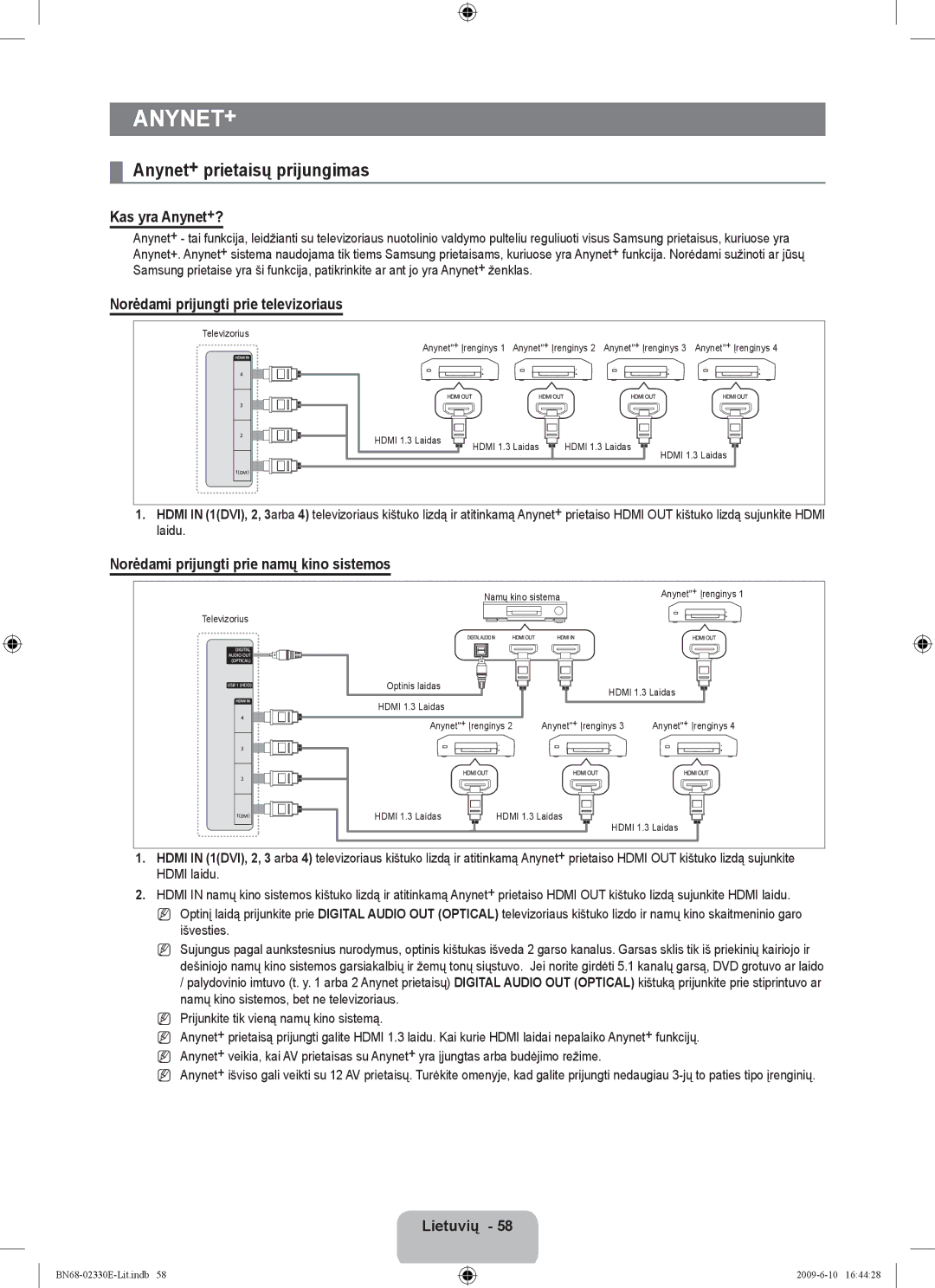 Samsung UE40B8000XWXBT manual Anynet+ prietaisų prijungimas, Kas yra Anynet+?, Norėdami prijungti prie televizoriaus 