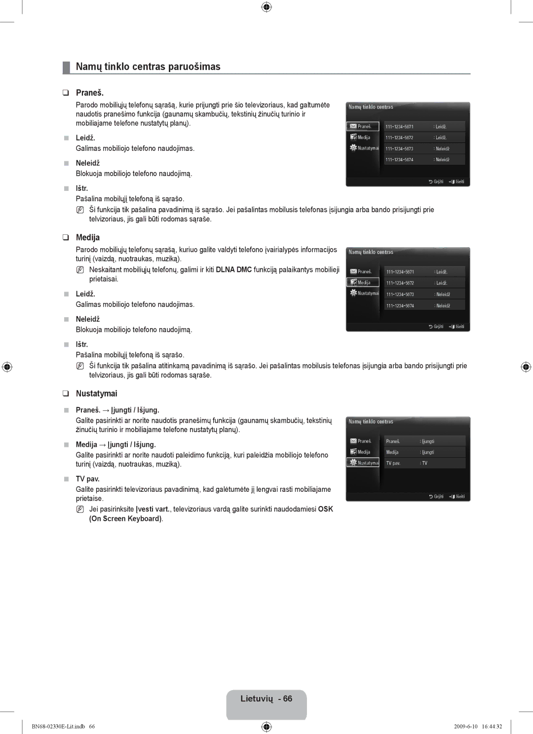 Samsung UE40B8000XWXBT manual Namų tinklo centras paruošimas, Praneš, Medija 