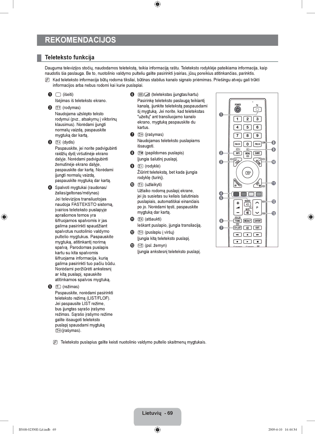 Samsung UE40B8000XWXBT manual Teleteksto funkcija, 1papildomas puslapis 