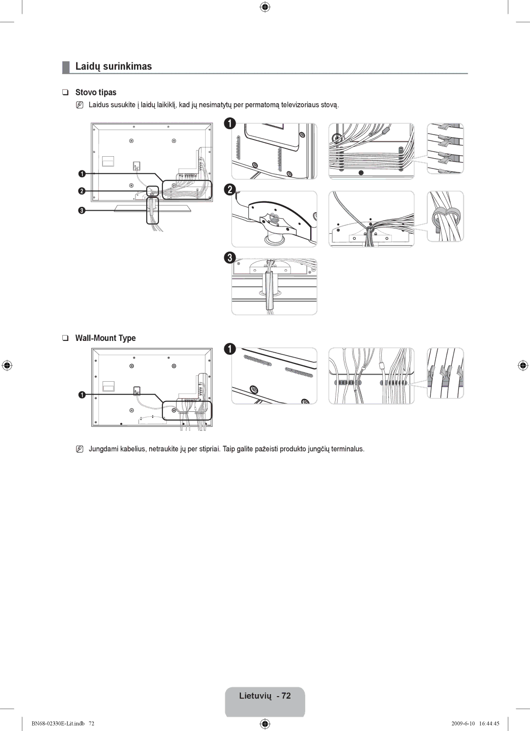 Samsung UE40B8000XWXBT manual Laidų surinkimas, Stovo tipas, Lietuvių  