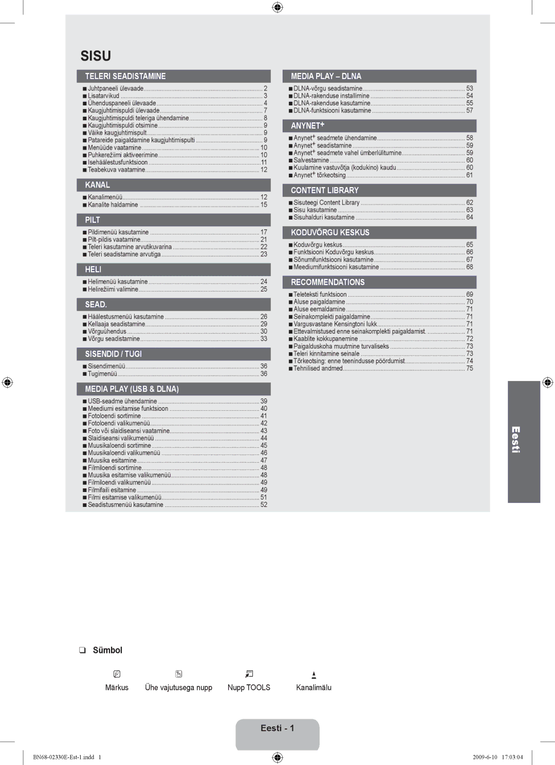 Samsung UE40B8000XWXBT manual Sümbol, Eesti  