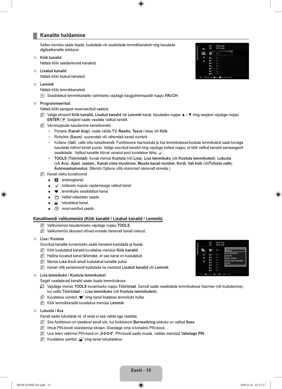 Samsung UE40B8000XWXBT manual Kanalite haldamine 