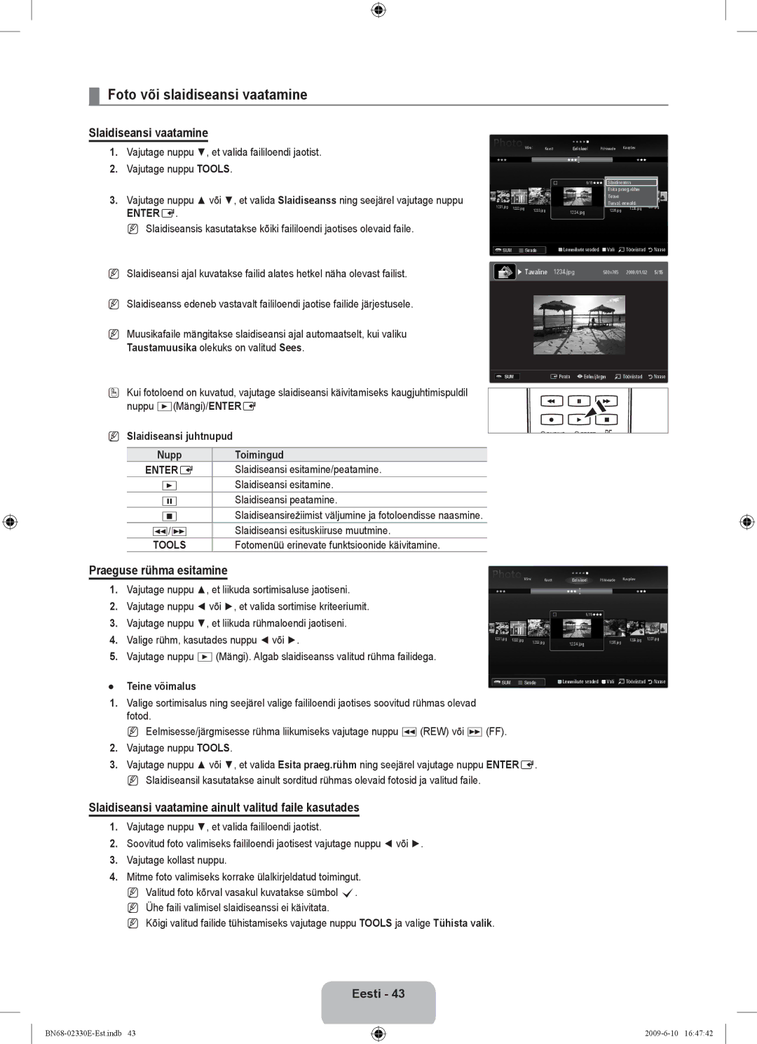 Samsung UE40B8000XWXBT manual Foto või slaidiseansi vaatamine, Slaidiseansi vaatamine, Praeguse rühma esitamine 