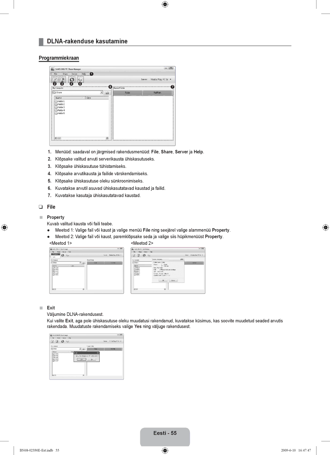 Samsung UE40B8000XWXBT manual DLNA-rakenduse kasutamine, Programmiekraan 