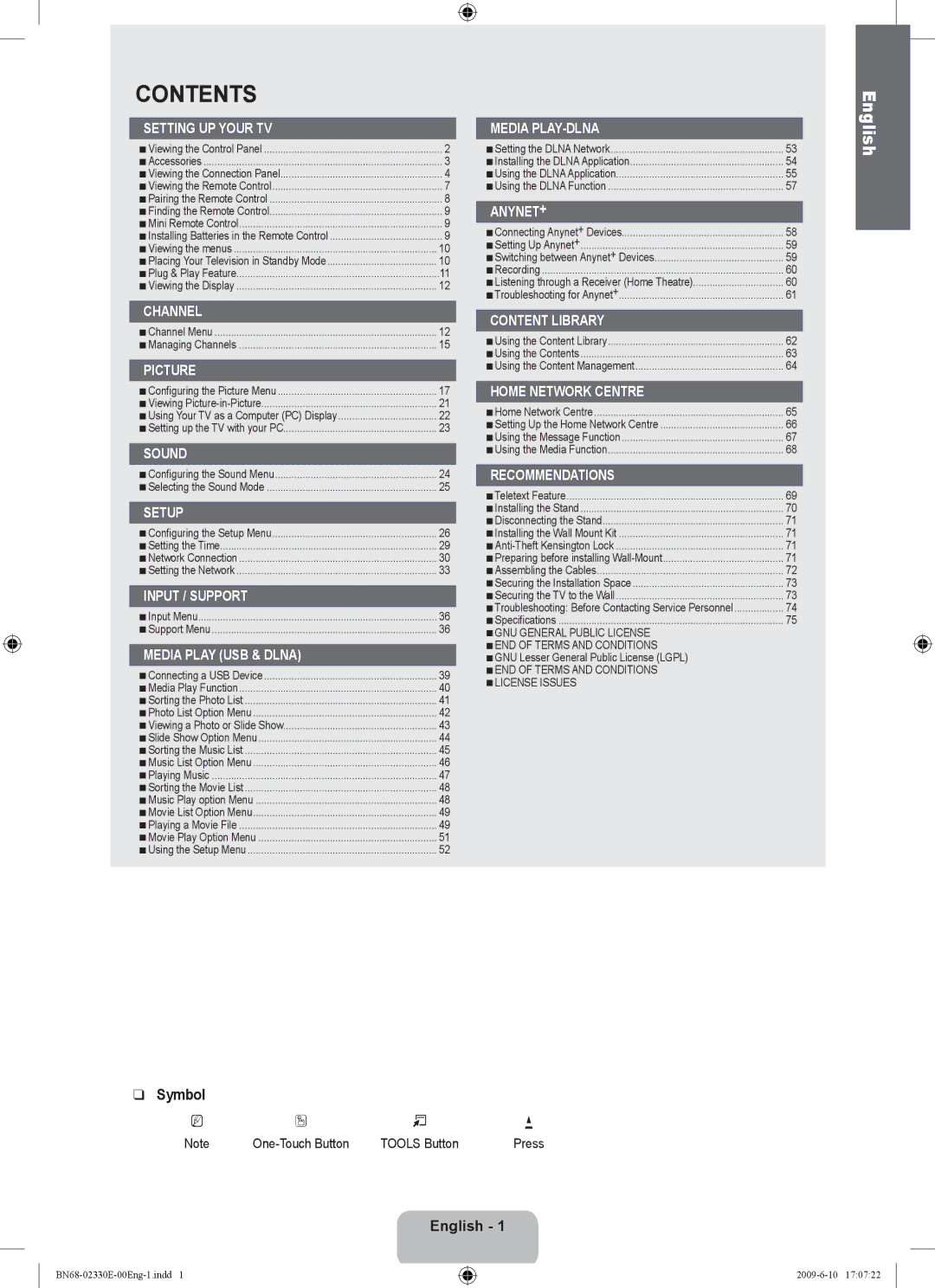 Samsung UE40B8000XWXBT manual Contents 