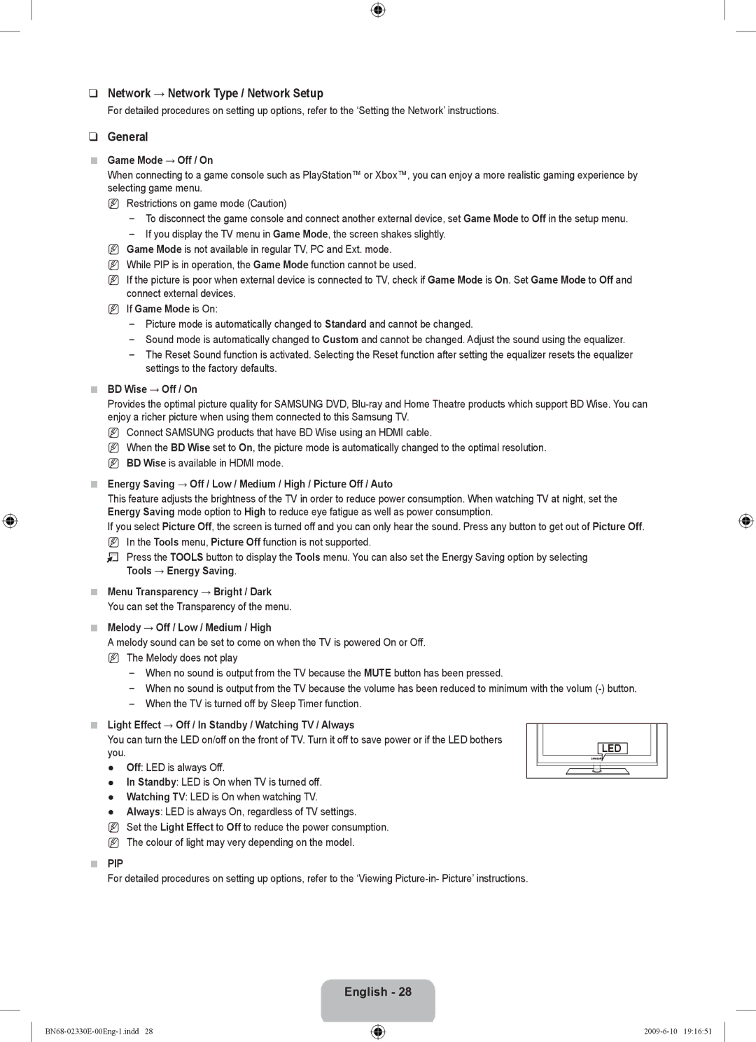 Samsung UE40B8000XWXBT manual Network → Network Type / Network Setup, General, Pip 