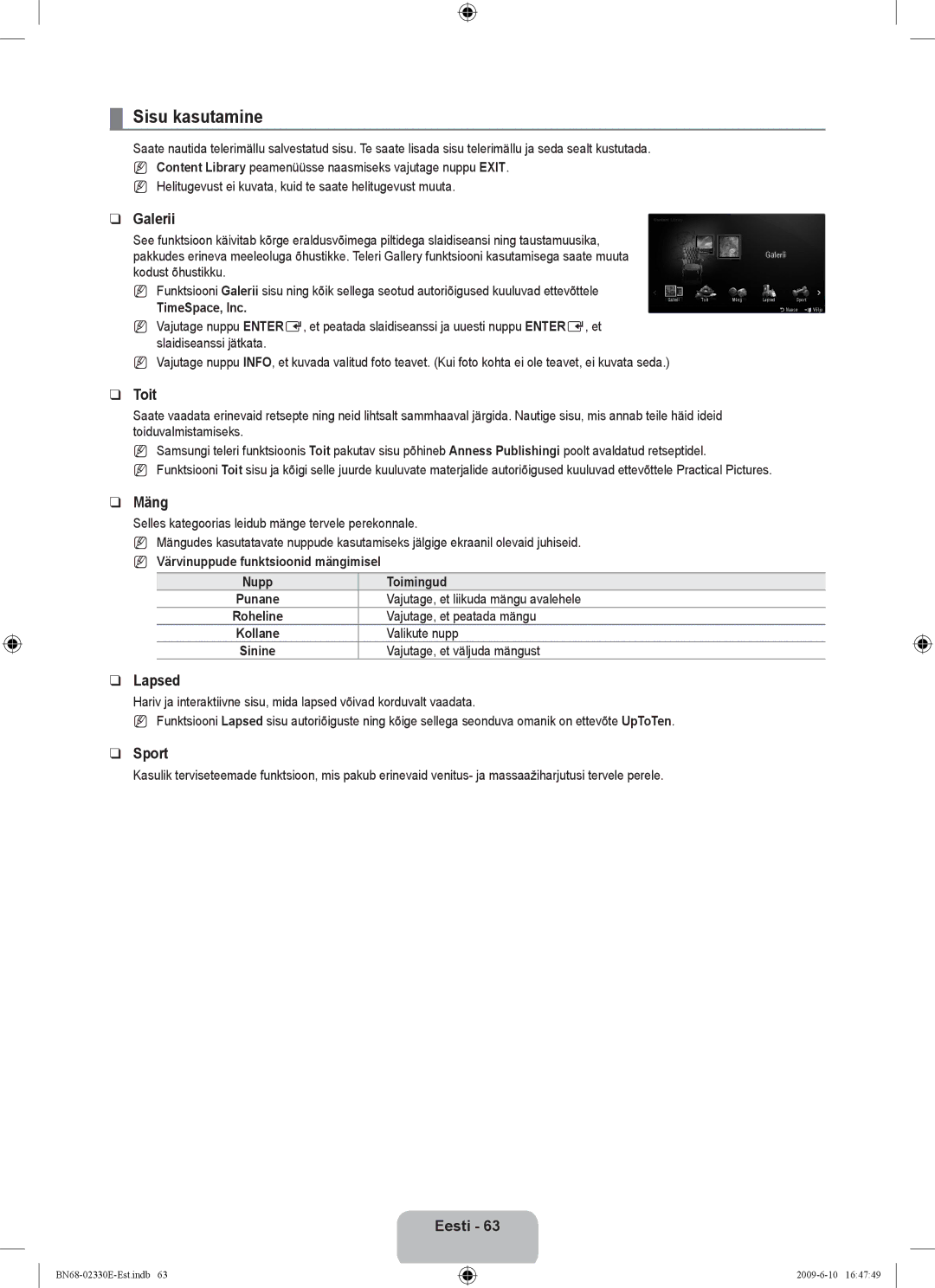 Samsung UE40B8000XWXBT manual Sisu kasutamine 