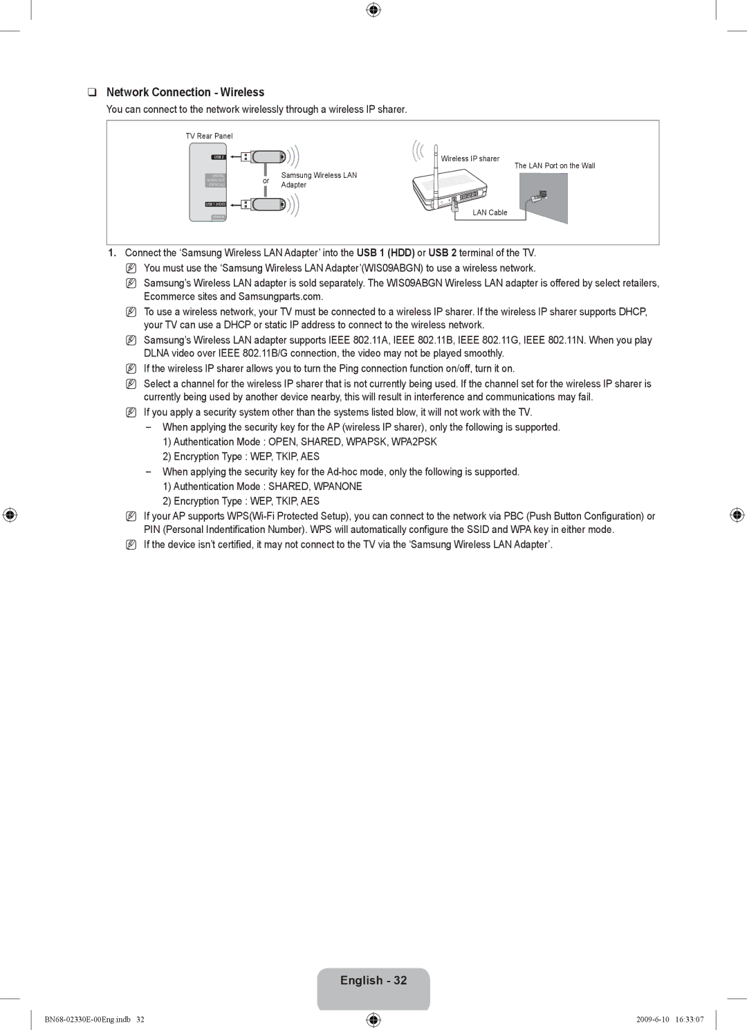 Samsung UE40B8000XWXBT manual Network Connection Wireless 