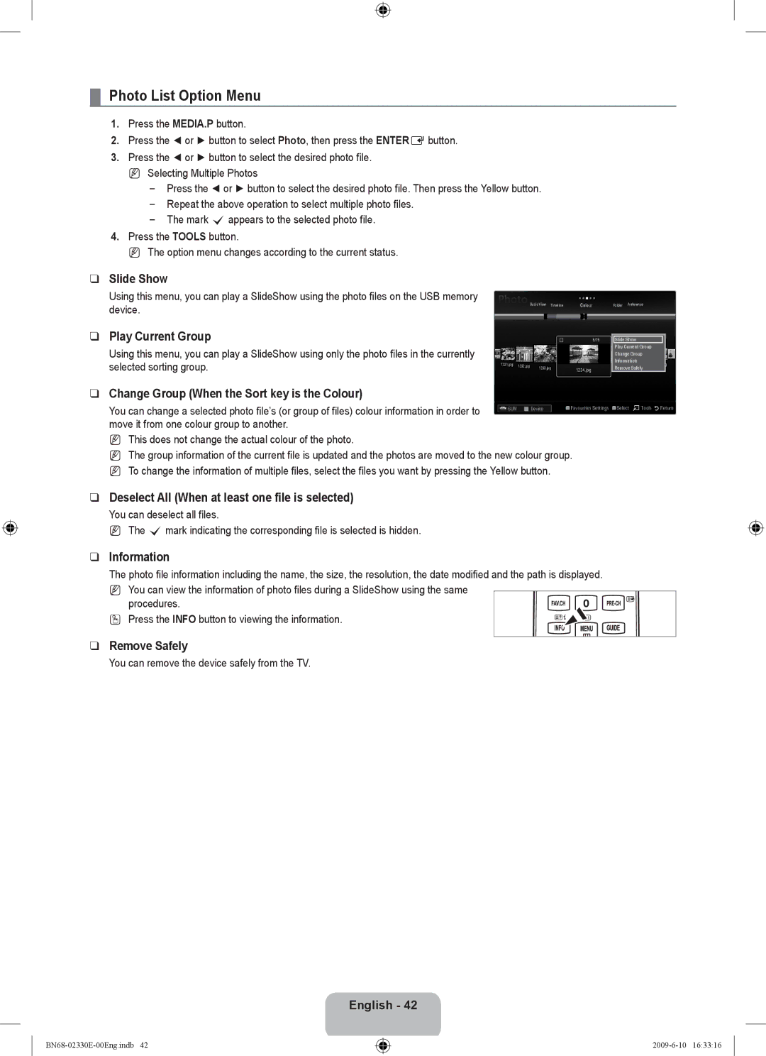 Samsung UE40B8000XWXBT manual Photo List Option Menu 