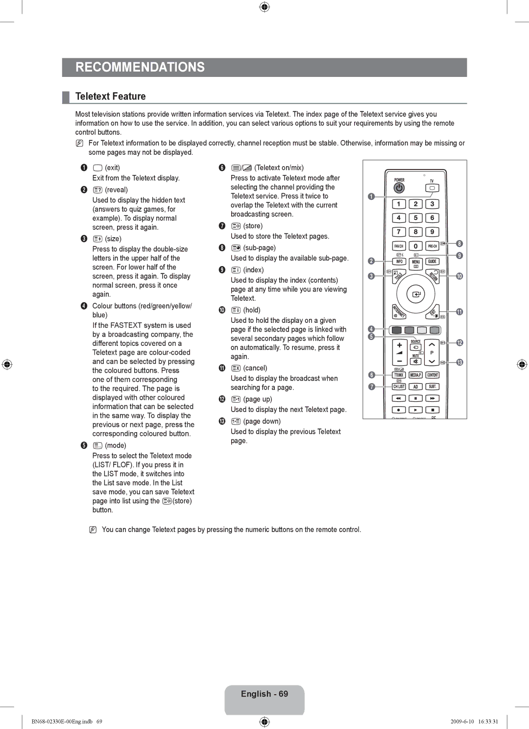 Samsung UE40B8000XWXBT manual Teletext Feature 