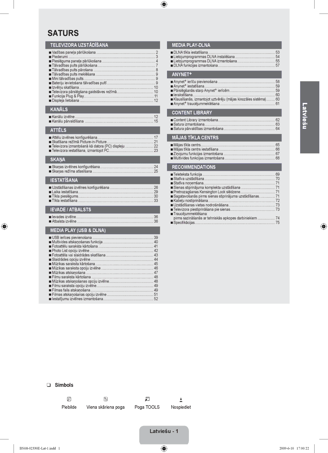 Samsung UE40B8000XWXBT manual Simbols, Latviešu  