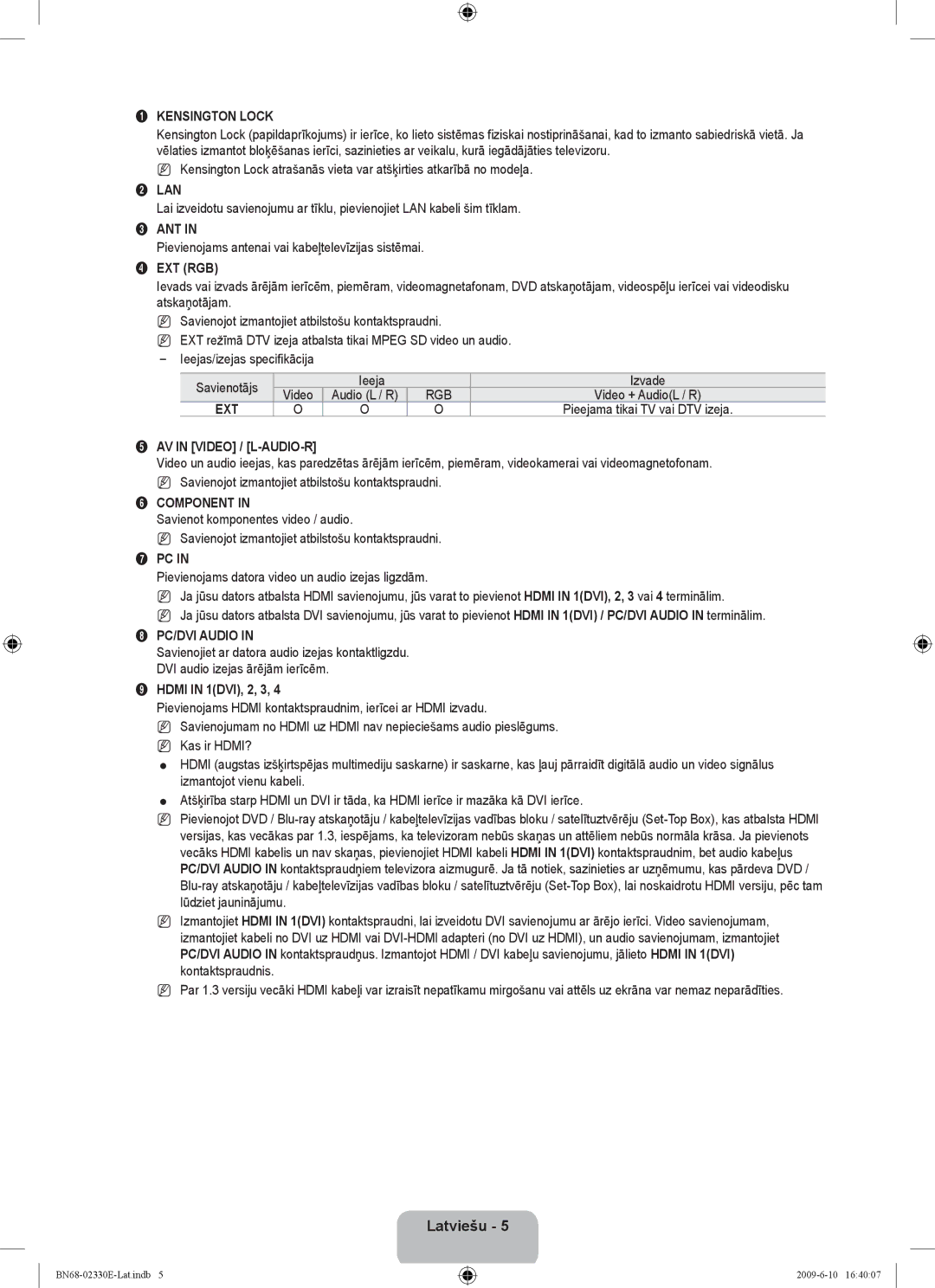 Samsung UE40B8000XWXBT manual Pievienojams antenai vai kabeļtelevīzijas sistēmai, Ieeja 