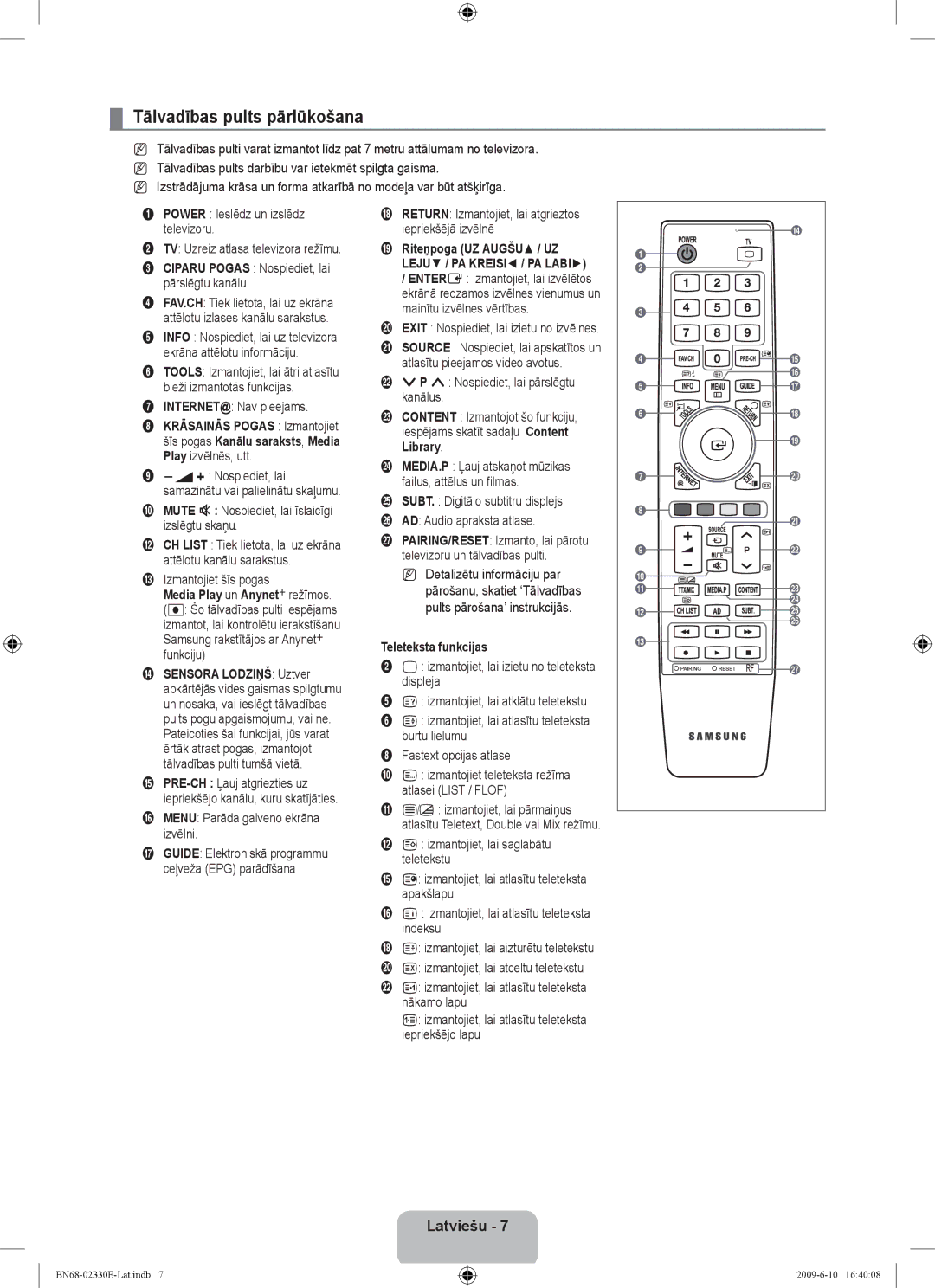 Samsung UE40B8000XWXBT manual Tālvadības pults pārlūkošana, Teleteksta funkcijas 