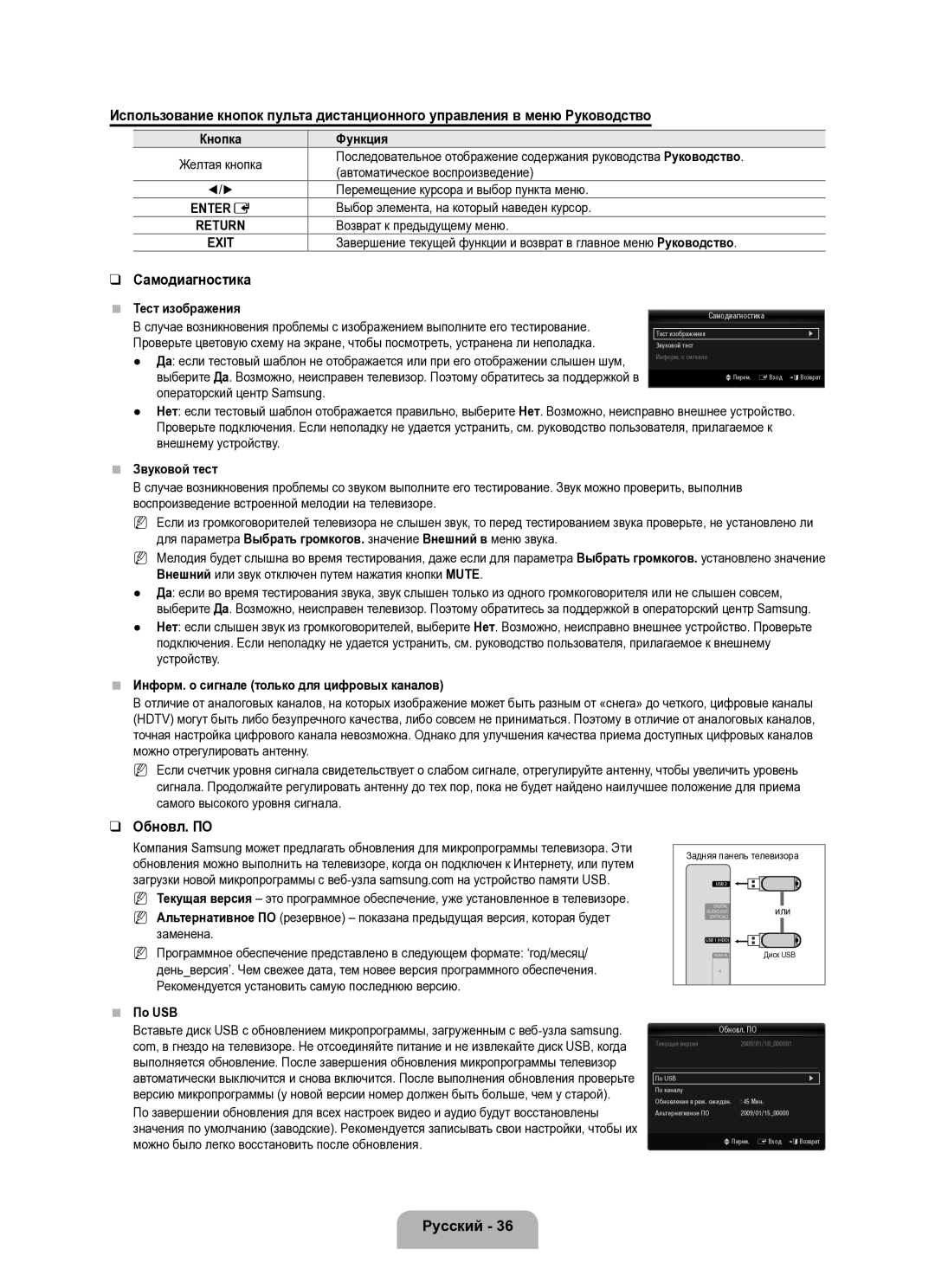 Samsung UE40B8000XWXUA manual Самодиагностика, Обновл. ПО 