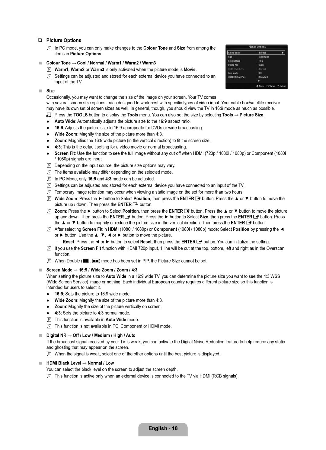 Samsung UE40B8000XWXUA manual Picture Options 