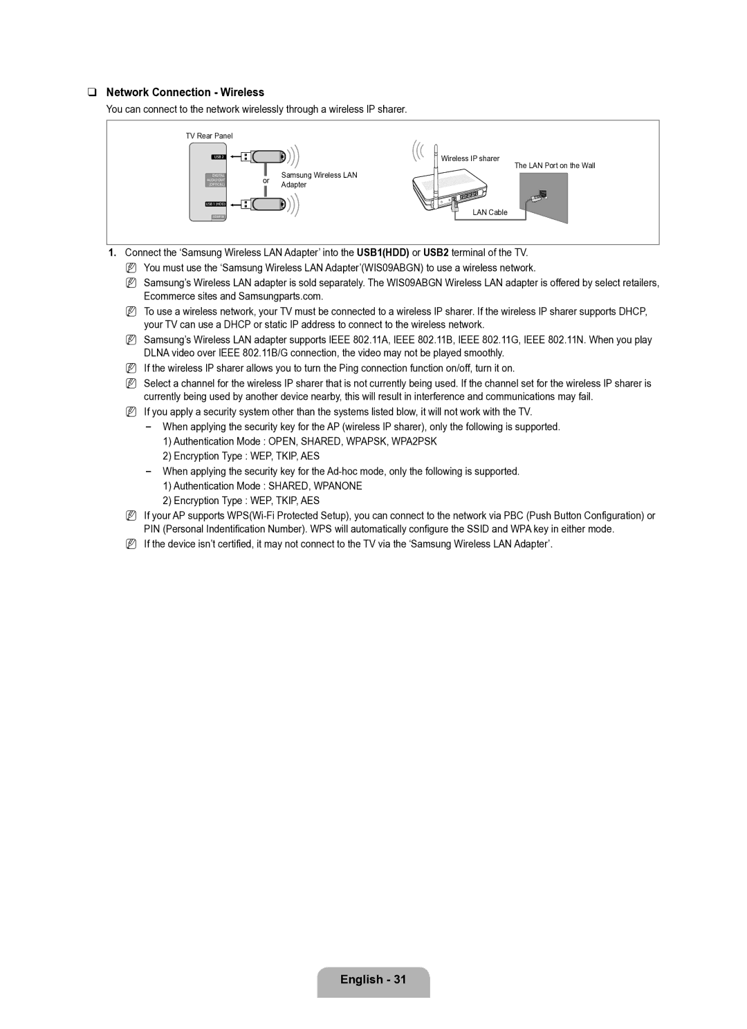 Samsung UE40B8000XWXUA manual Network Connection Wireless 