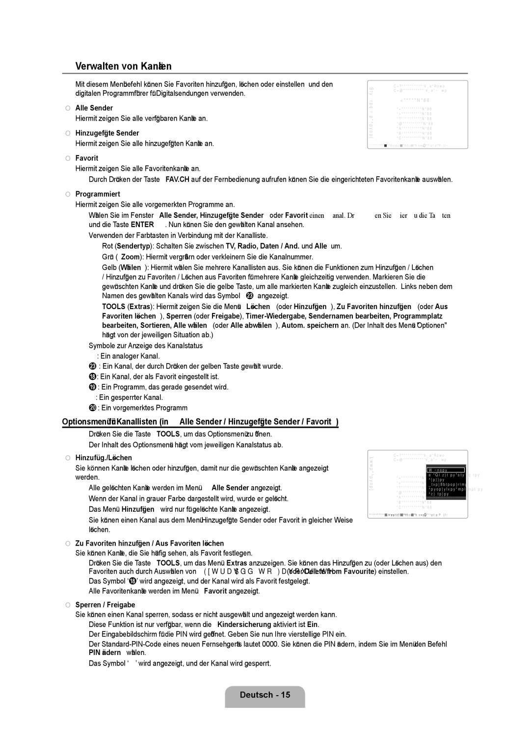 Samsung UE40B8090XPXZG, UE40B8090XWXZG manual Verwalten von Kanälen 