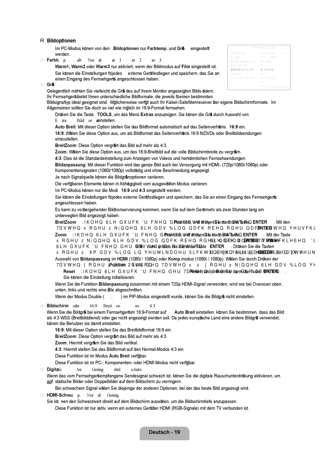 Samsung UE40B8090XPXZG manual Bildoptionen, Extras → Bildformat einstellen, Bildschirmmodus → 169 / BreitZoom / Zoom 