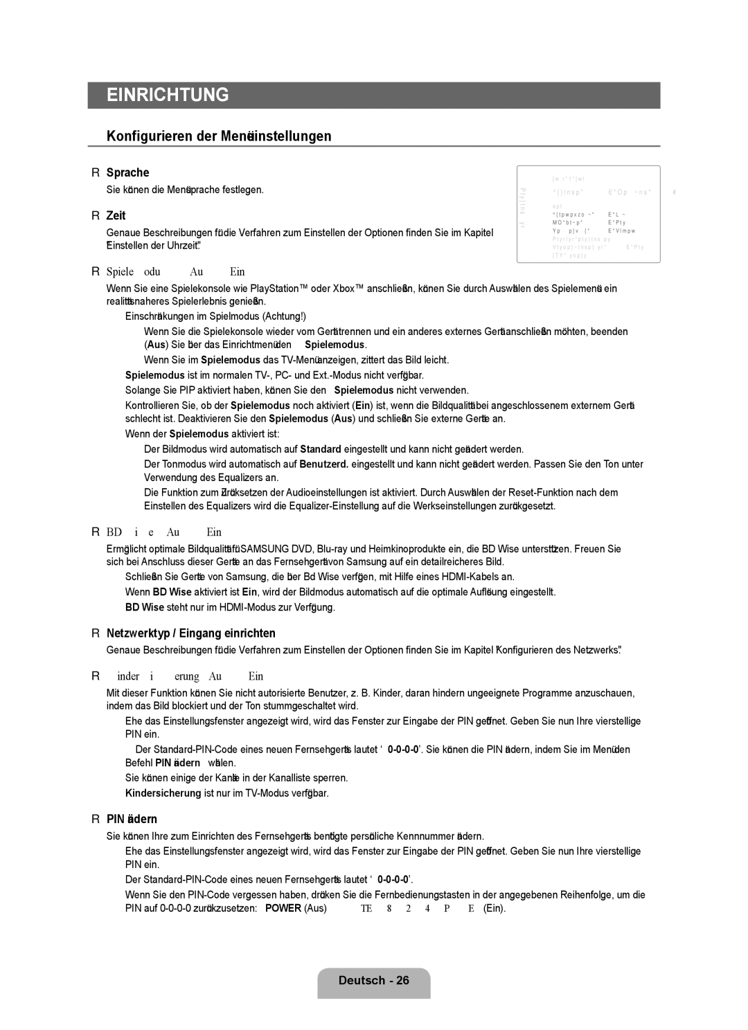 Samsung UE40B8090XWXZG, UE40B8090XPXZG manual Konfigurieren der Menüeinstellungen 