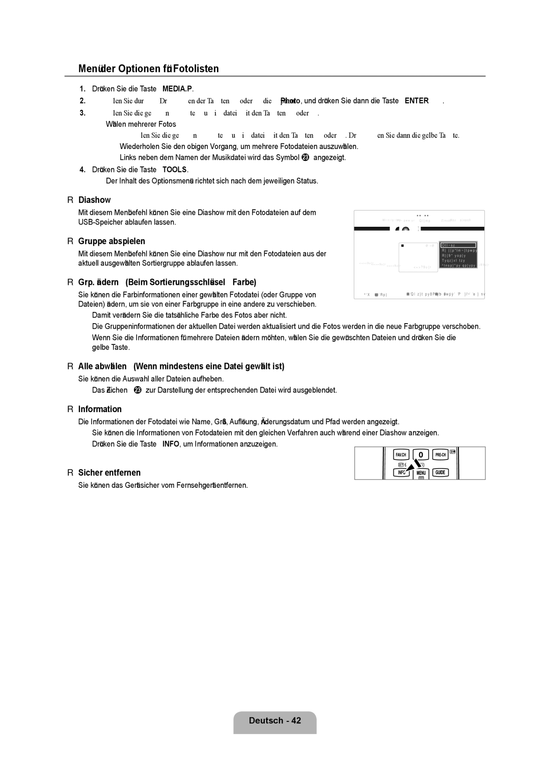 Samsung UE40B8090XWXZG, UE40B8090XPXZG manual Menü der Optionen für Fotolisten 