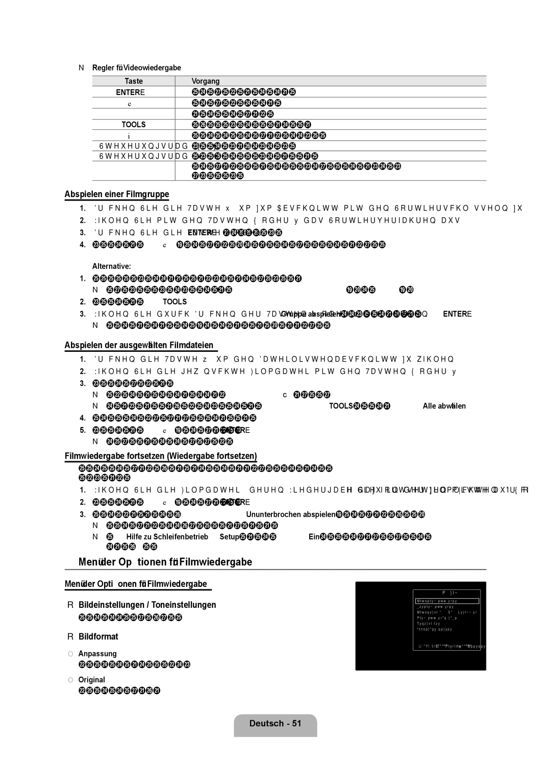 Samsung UE40B8090XPXZG, UE40B8090XWXZG manual Menü der Optionen für Filmwiedergabe, Abspielen einer Filmgruppe, Bildformat 