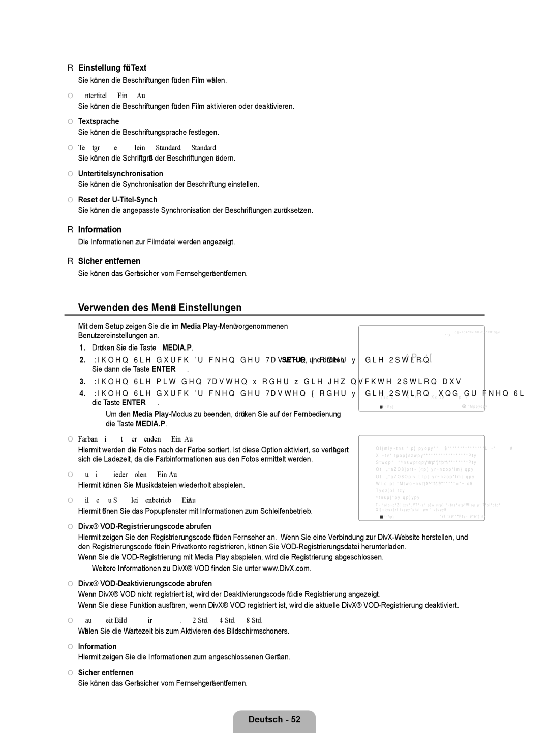 Samsung UE40B8090XWXZG, UE40B8090XPXZG manual Verwenden des Menüs Einstellungen, Einstellung für Text 