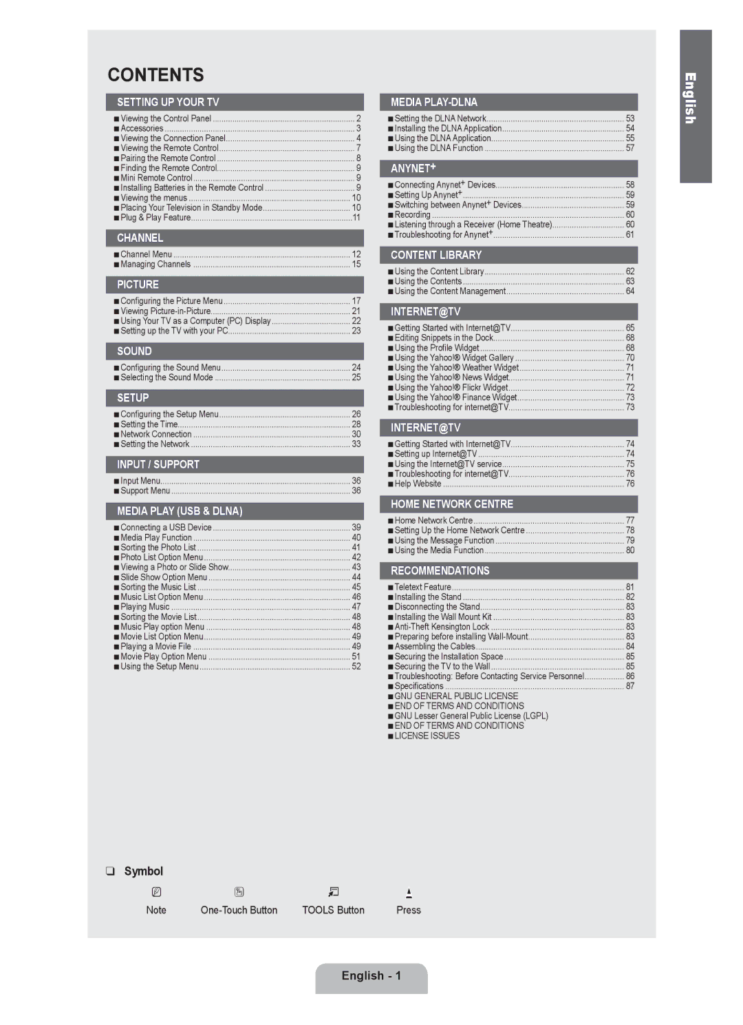 Samsung UE40B8090XPXZG, UE40B8090XWXZG manual Contents 