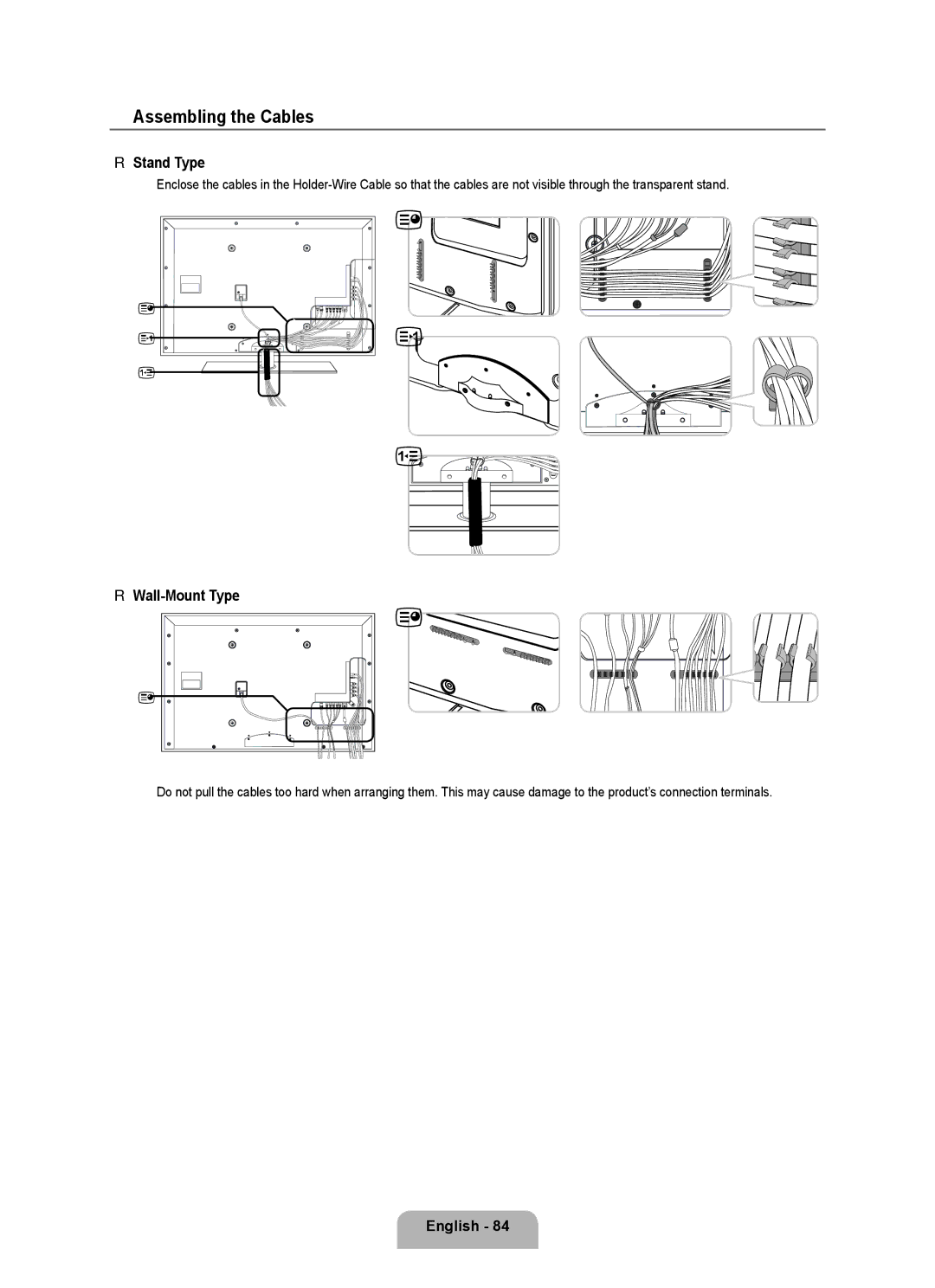 Samsung UE40B8090XWXZG, UE40B8090XPXZG manual Assembling the Cables, Stand Type, Wall-Mount Type 