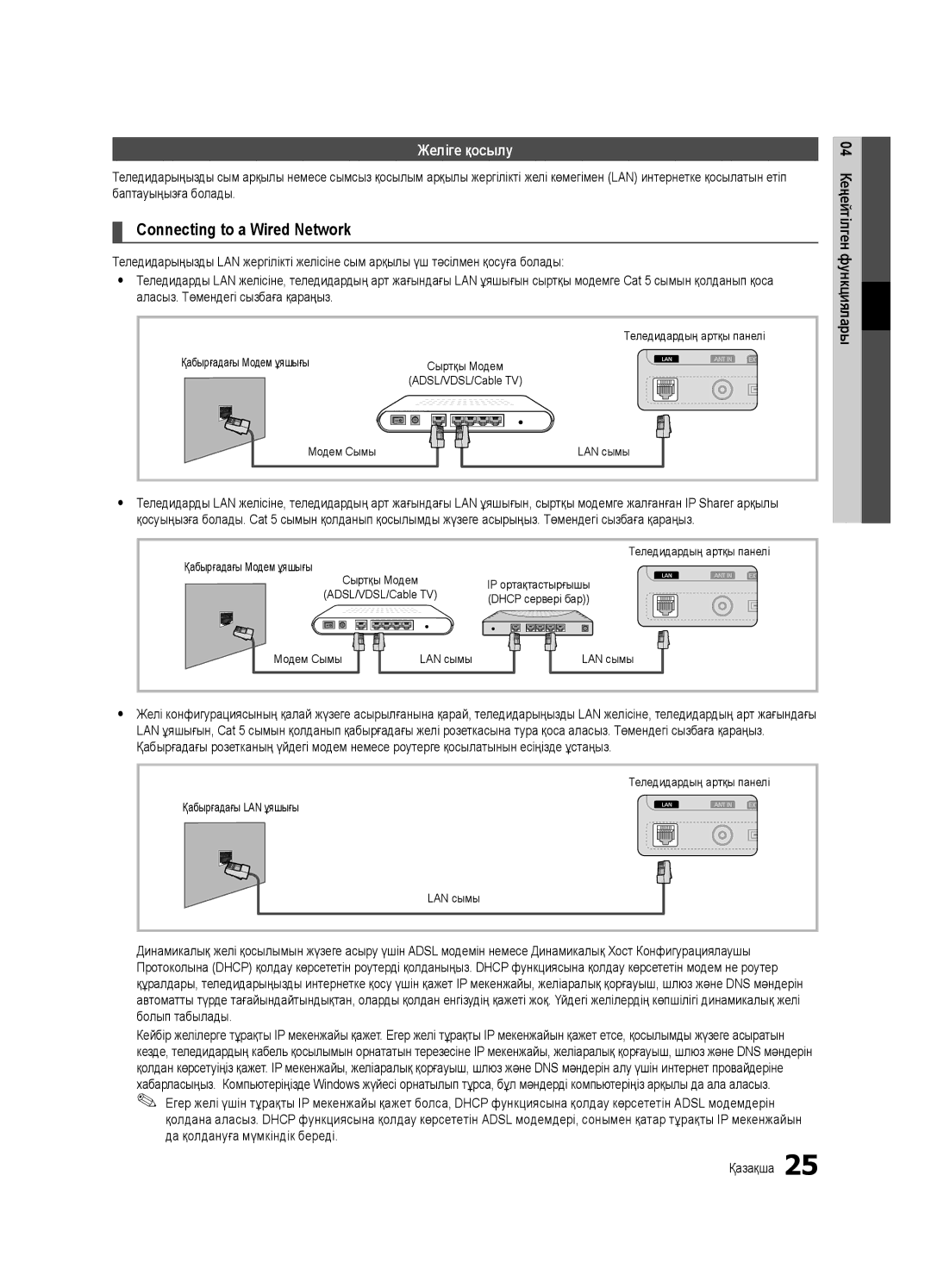 Samsung UE32C6000RWXRU, UE40C6000RWXBT, UE32C6000RWXBT, UE55C6000RWXBT manual Желіге қосылу, Аласыз. Төмендегі сызбаға қараңыз 