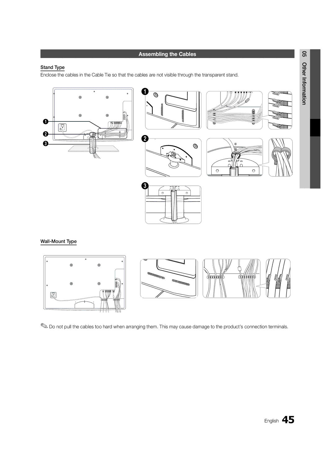 Samsung UE46C6000RWXRU, UE40C6000RWXBT, UE32C6000RWXBT, UE55C6000RWXBT, UE46C6000RWXBT, UE55C6000RWXRU Assembling the Cables 