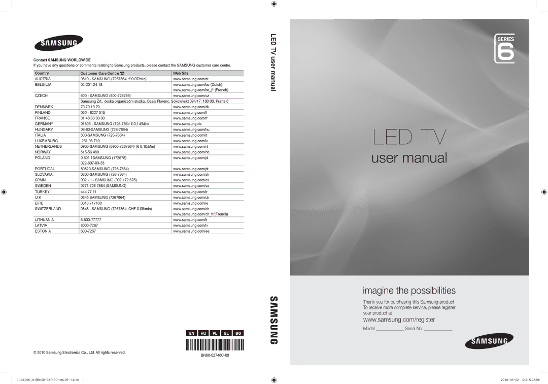 Samsung UE37C6000RWXXN, UE40C6000RWXXN, UE40C6000RWXZG, UE37C6000RWXZG, UE32C6000RWXXN, UE55C6000RWXXN manual Led Tv 