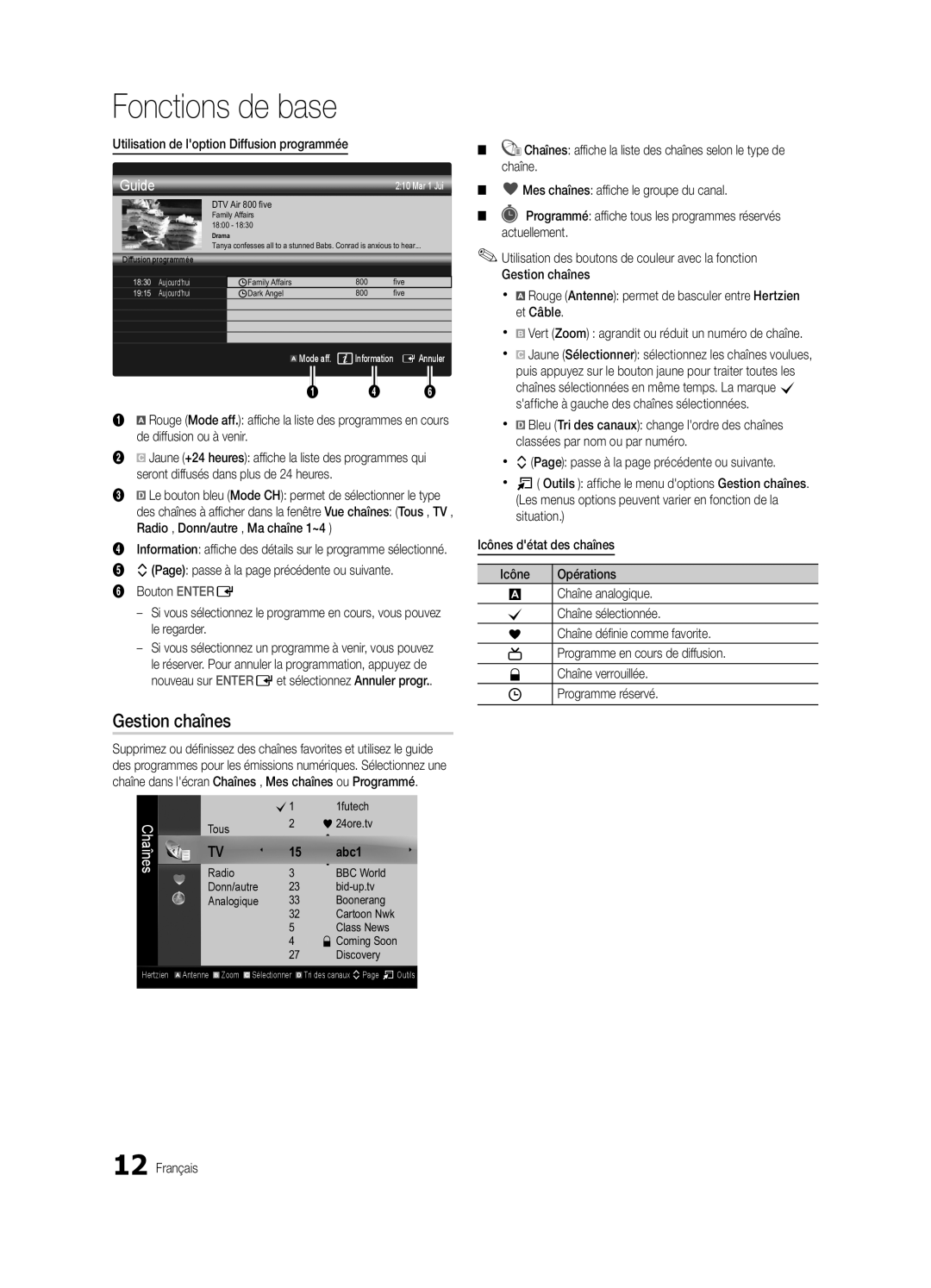 Samsung UE37C6000RWXXC manual Gestion chaînes, Utilisation de loption Diffusion programmée, Tous 24ore.tv, Opérations 