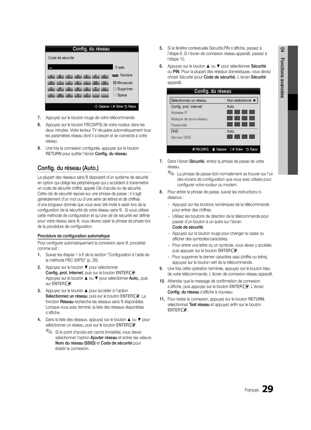 Samsung UE55C6000RWXXN, UE40C6000RWXXN, UE37C6000RWXXN, UE46C6000RWXXN Réseau, Code de sécurité Sais ~9 Nombre Minuscule 