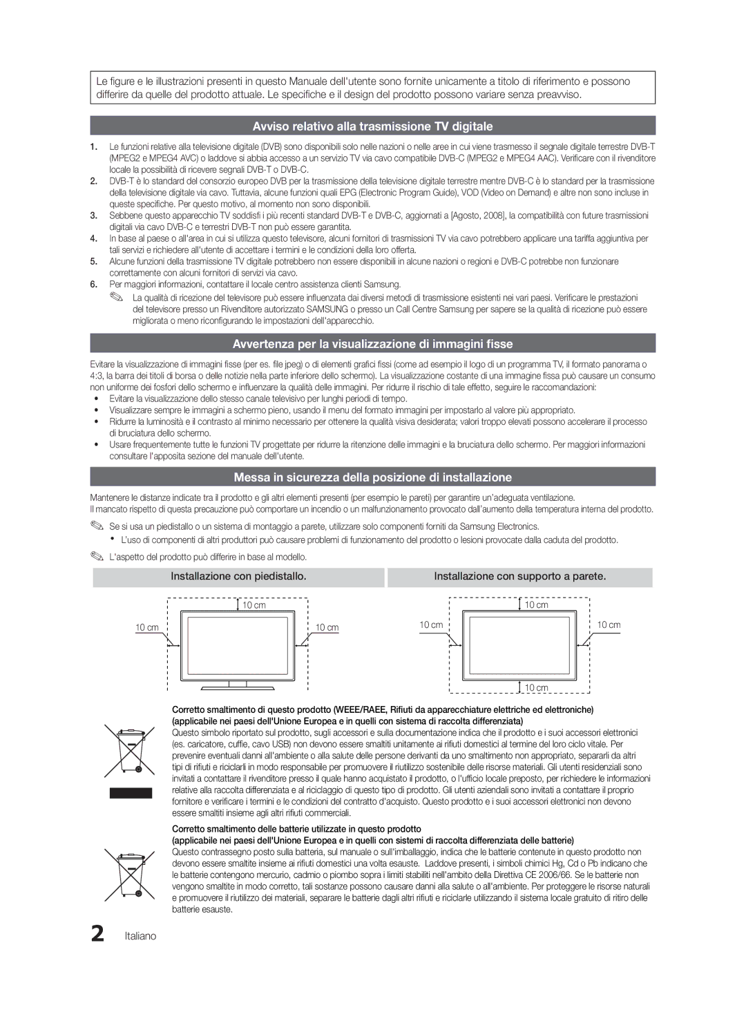 Samsung UE40C6000RWXTK manual Messa in sicurezza della posizione di installazione, Installazione con piedistallo, Italiano 