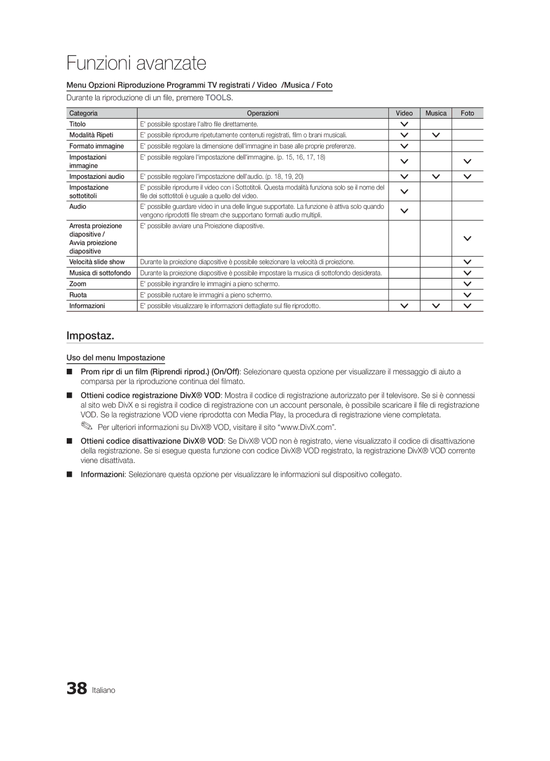 Samsung UE55C6000RWXXC, UE40C6000RWXXN, UE37C6000RWXXN, UE46C6000RWXXN, UE40C6000RWXZG manual Impostaz, Musica di sottofondo 