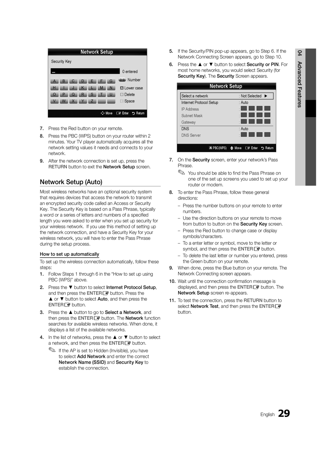 Samsung UE40C6000RWXZG Or button to select Auto, and then press the ENTEREbutton, Security Key Entered ~9 Number, Delete 